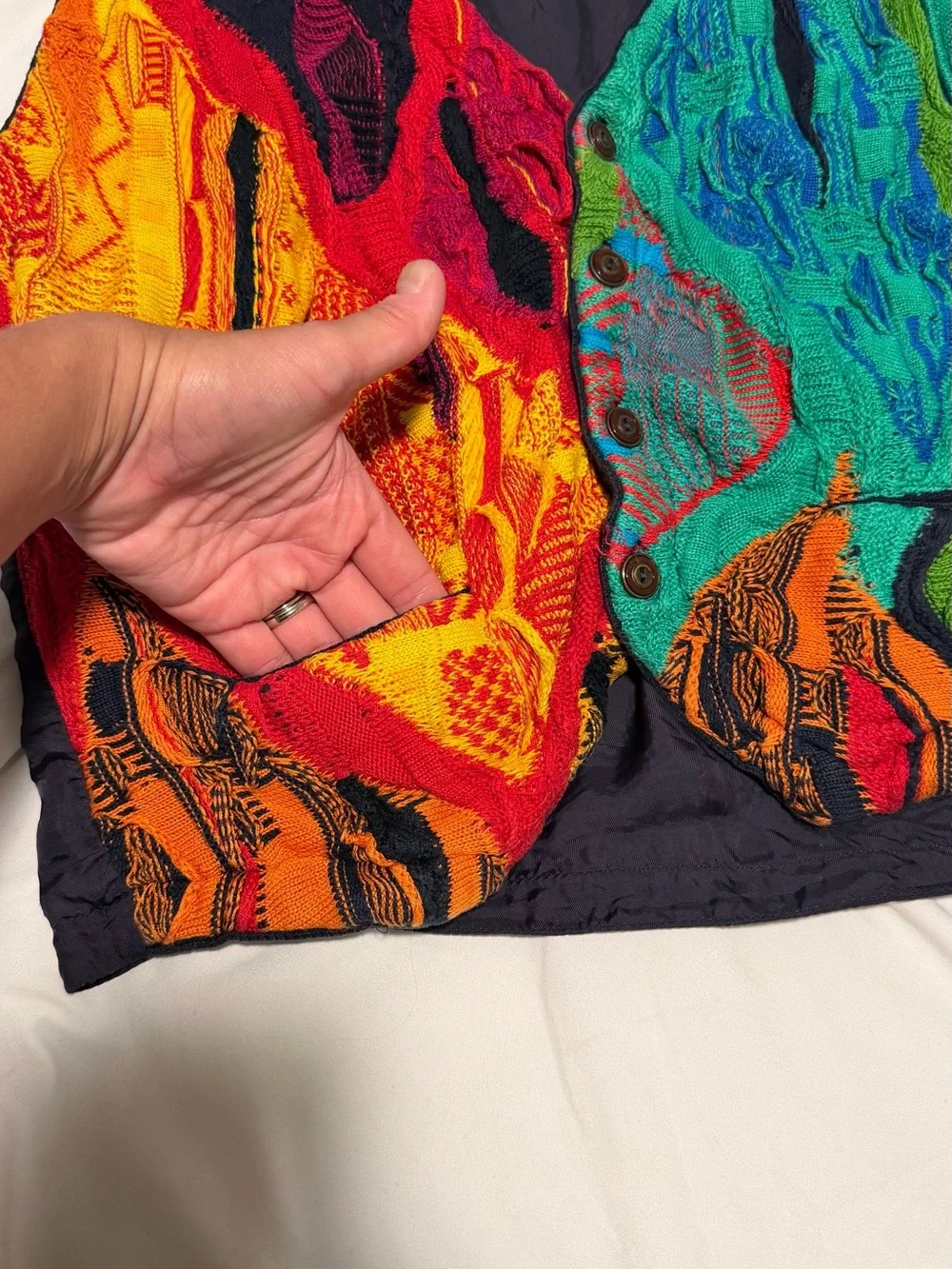 COOGI Multicolor Wave Knit Button-Front Vest in Red, Orange, Green, Blue